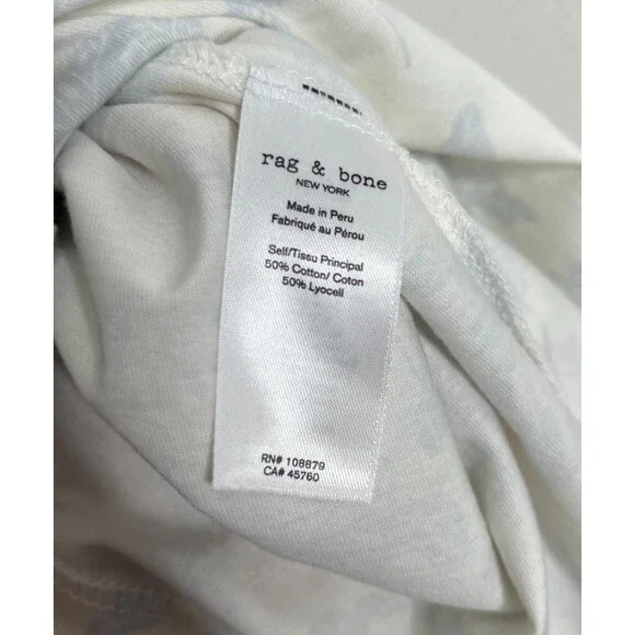 Rag and Bone Women T-shirt White Blue Cotton Size Large All Over Julie Tee - Picture 3 of 7